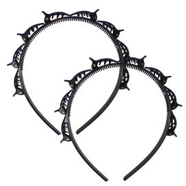 Topkids Accessories Alice Band with Braid Grips Headbands Hair Bands, Braiding Styling Clamps Thin Teeth Comb Girls Fashion Head Bands (2 Pieces Black)