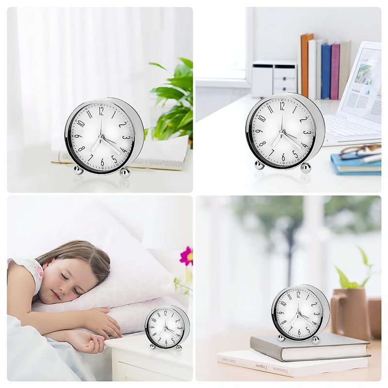 Welltop Analog Alarm Clock, 4 inch Super Silent Non Ticking
