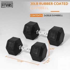 Fitvids Hex Dumbbells Rubber Coated Hand Weights Pairs for Exercises and Fitness, 30 LB Pair