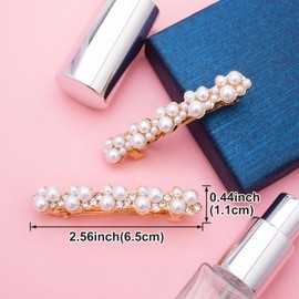 OIIKI 2PCS Pearl Rhinestones Hair Snap Clips for Wedding, Elegant Pearl Crystal Barrettes with Pins for Women, Brides, Parties, Daily Use - Gold