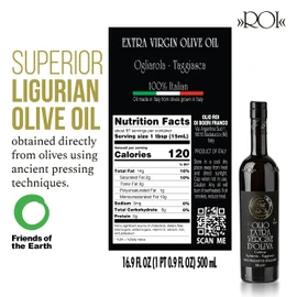 ROI Ligurian Italian Extra Virgin Olive Oil - First Cold Pressed Evoo Cultivar Ogliarola-Taggiasca Ligurian Olives - Polyphenol Rich Olive Oil From Liguria Italy - 17 fl oz (500ml)