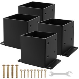 6x6 Post Base 4PCS, Inner Size 5.6x5.6 Inch Fence Post Anchor, Rust-Proof 13 Gauge Heavy Duty Solid Steel Black Powder-Coated Railing Post Brackets, for Support Deck, Pergola, Includes Screws