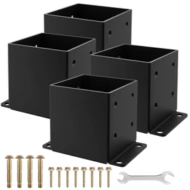 6x6 Post Base 4PCS, Inner Size 5.6x5.6 Inch Fence Post Anchor, Rust-Proof 13 Gauge Heavy Duty Solid Steel Black Powder-Coated Railing Post Brackets, for Support Deck, Pergola, Includes Screws