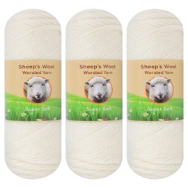 3-Pack Sheep’s 50% Wool Worsted Yarn for Knitting and Crocheting 10.5 oz, 495 Yards Imported (White 01)