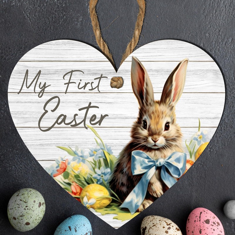 My First Easter Wooden Heart Plaque | Boy Rabbit Design