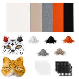 Giftota 20 Pcs DIY Therian Mask Material Kit - Cat Mask Material with Super Soft Felt Fabric Sheet, Plush Faux Fur, Eye Mesh - DIY Cat Mask Material Pack (No Mask)