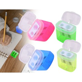 KAPSING Pack of 4 Pencil Sharpener, Sharpener with Tin, Double Sharpener with Container Lid, Colourful Transparent Pencil Sharpener for School Office Housewares