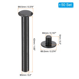 PATIKIL 50 Sets Chicago Screws, 42mm l Chicago Screws Phillips Binding Post Screw Bolts Leather Rivets Fasteners Connectors for Leather Belt Scrapbook Photo Albums, Black