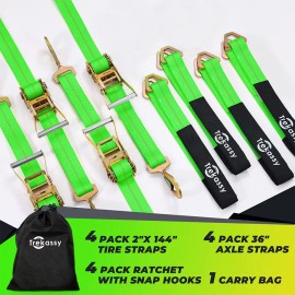 TREKASSY 4 Pack Ratchet Tie Down Strap Towing Tire Straps Kit for Car Trailer Hauler Snap