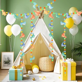 Cheerupp 3 Pcs Dinosaur Theme Felt Balls Garlands, 5 Ft Jungle Safari Animal Colorful Pom Pom Balls Decorative Banner Garland, Wall Hanging for Holiday Wedding Nursery Home Birthday Decorations