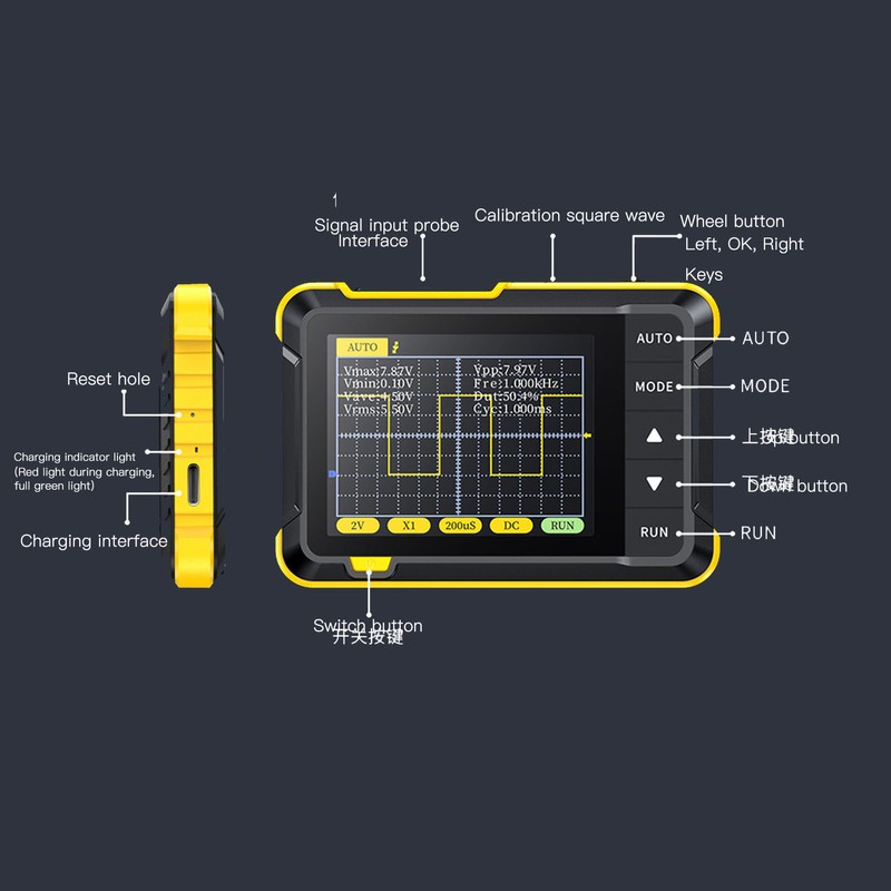 Handheld Mini Oscilloscope Portable Digital Oscilloscope for Beginners Repair Maintenance