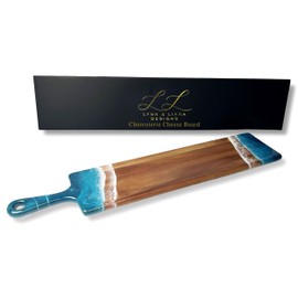 Lynn & Liana Baguette Acacia Cheese Board | Wood Resin Cutting Board | Luxury Charcuterie Board for Serving | Handmade Cutting Board | 5 In x 24 In - Ocean Vibes