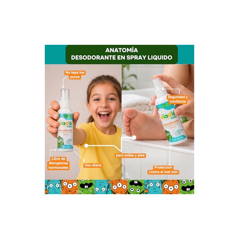 Diadie Kids Desodorante Natural Niños Atomizador Axilas Pies Pack