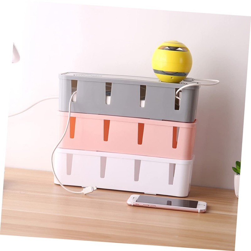 Angoily Space-Saving Power Strip Storage Box White Cord Organizer for