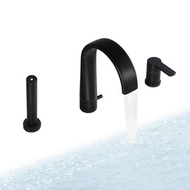 SKOWLL Roman Tub Faucet with Sprayer Deck Mount Bathtub Faucet Sprayer Widespread Waterfall Tub Spout Filler Set Include Handheld Shower, Matte Black