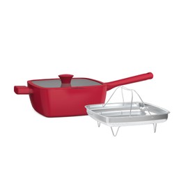 So Yummy by bella 3 Piece Square Pan Set, Aluminum Cookware Set w EverGood™ Ceramic Nonstick Coating​, Dishwasher Safe Silicone & Glass Lids, Oven Safe & All Stovetop Compatible, 4.5Qt, Red