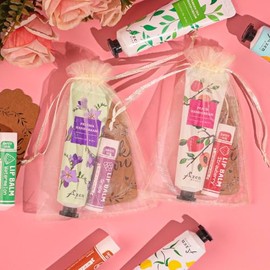 AZEN 30 juegos de regalos a granel, crema de manos y bálsamo labial a granel con bolsa de organza tarjeta de agradecimiento, regalos de boda para baby