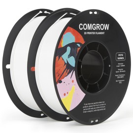 Comgrow PETG 3D Printer Filament 1.75mm, High Precision and Tough 3D Printer Filament 2kg (4.4LBS), Dimensional Accuracy +/- 0.02 mm, Fit Most 3D Printers White+ White