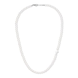GAVU Pearl Strand Necklace Men's Cross Necklace, Pearl Necklace for Men, Sideways Cross Necklace for Men
