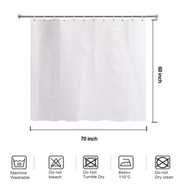 YISURE Short Shower Curtain for Walkin Tub 60 Inch Length, White Waffle Textured Fabric Waterproof Bath Curtain Sets with 12 Pack Hooks