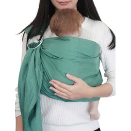 Vlokup Ring Sling Baby Carrier, Soft Linen Cotton Baby Sling Carrier Newborn to Toddler, Baby Wrap Carrier for Plus Size Parents, Perfect Shower Gift, Lightly Padded Adjustable Nursing Cover Green