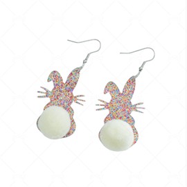 Rabbit Acrylic Earrings Funny Resin Cartoon Bunny Animal Pom Pom Chic Colorful Sequins Lightweight Dangle Drop Dangle Earrings for Women Happy Easter Spring Holiday Christmas Fashion Jewelry Gifts (Colorful)