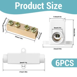 Wire Connector for 2.5 to 16 mm² Wire, Pack of 6 Cable Connectors, Terminal Strip, Brass Conductor Wire Terminal Block, ABS Housing Electric Terminal Block (1000 V, 100 A)