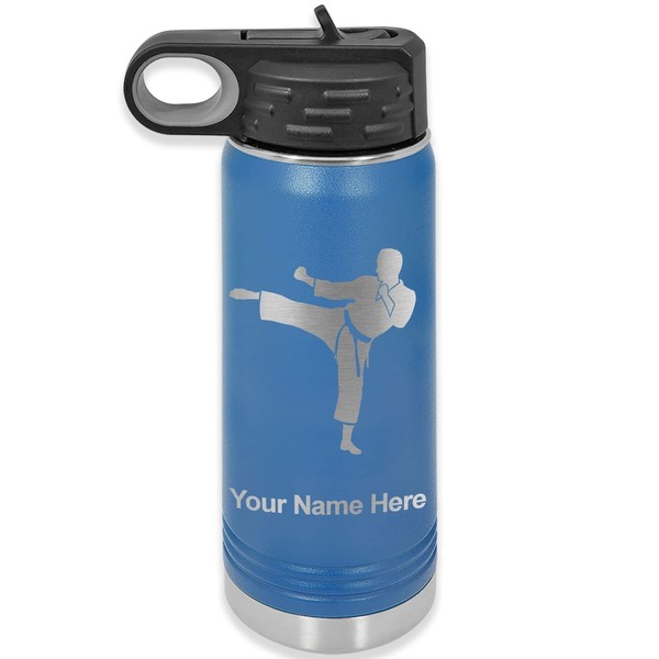 LaserGram Personalized Water Bottle, Karate Man, Stainless Steel Double Wall