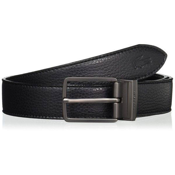 Lacoste PLM0626 Men's Reversible Gun Metal Buckle Leather Belt, Black