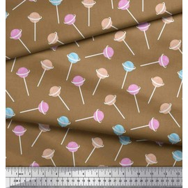 Soimoi Brown Viscose Chiffon Fabric Lollipop Kids Print Fabric BTY 42 Inch Wide