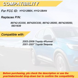 Kible 2 For Toyota 4Runner 2003-2006 2007 2008 2009 Keyless Remote Key Fob 4B HYQ12BBX