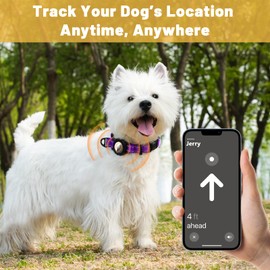 Taglory Reflective AirTag Dog Collar with Airtag Holder, Dual D-Rings, Safety Locking Buckle Durable, Adjustable Soft Padded for Small Dogs, Purple, S
