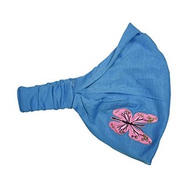 Soft Wide Headband with Pink Butterfly for Women - Bright Blue