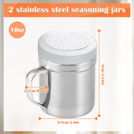 2Pcs Metal Salt Pepper Dredge Shakers, Stainless Steel Pepper Shaker Seasoning Jar With Handle, With Hole And Cover, Suitable For Pepper, Cinnamon And Coffee Spice Jars (Medium-10OZ)