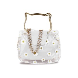 FuninCrea 5 x 7 Inch Women's Small Handbag with Removable Inner Bag and Chain Shoulder Strap, Transparent Shoulder Bag, Women's Crossbody Bag, Women's Handbag Small, White