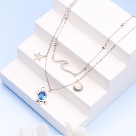 DAOCHONG Sea Turtle Anklet Bracelet for Women 925 Sterling Silver Layered Beaded Ankle Bracelet Cubic Zirconia Adjustable Summer Beach Foot Chain Jewelry Gifts