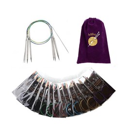 16 Inch Fixed Needle Set Stainless Steel Circular Knitting Needles with Twist Colored Cord Bundle, Lightweight & Smooth for Beginners Handmade DIY Size 1-15