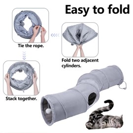 TiLanmiy Cat Tunnel, S-Shape Collapsible Cat Play Tube Toys with Plush Ball, Indoor Cat Play Tunnel for Cat, Puppy, Kitty, Kitten, Rabbit (S-Shape)