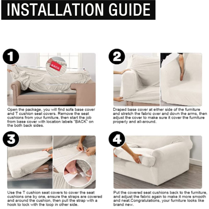 GAMUKAI Premium T-Cushion Sofa Slipcover – 4-Piece Set for T-Cushion