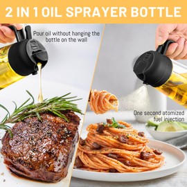 Olive Oil Dispenser Bottle for Kitchen，2 in 1 Olive Oil Dispenser and Oil Sprayer 470ml/16Oz Olive Oil Dispenser Bottle for Kitchen Oil Sprayer for Cooking,Air Fryer,Salad,BBQ（Black）