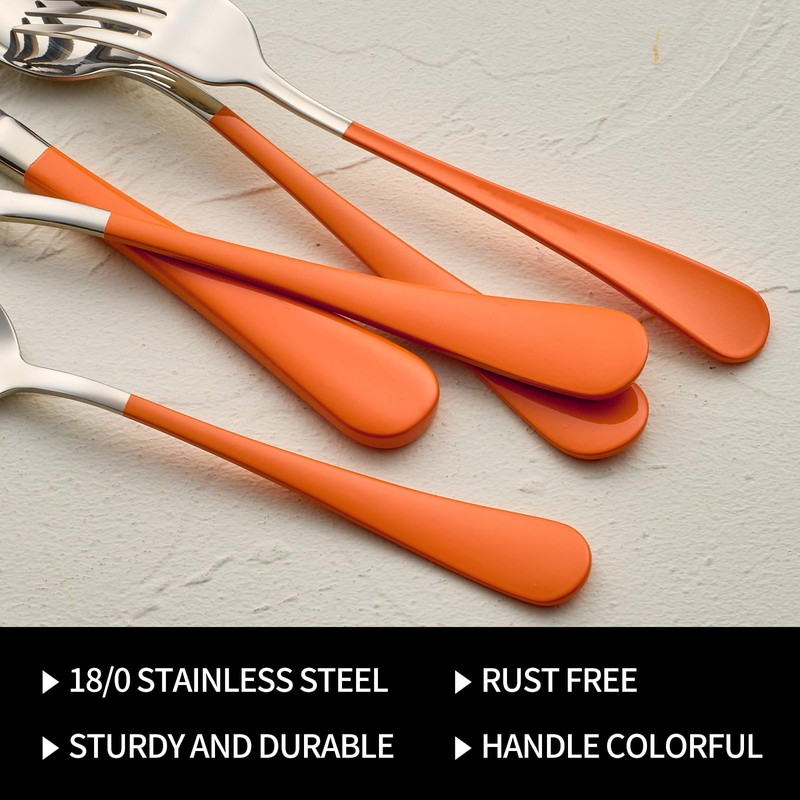 DINYWOW 20-Pieces Orange Silverware Sets for 4,Orange Handle Stainless Steel