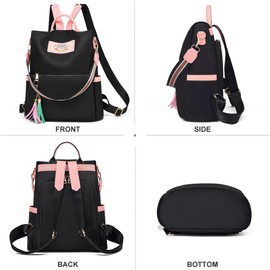Women's Shoulder Bags, Elegant Backpack, Black, Waterproof Nylon Backpack, Small Anti-Theft Backpacks for Women, University Leather Shoulder Bag for Shopping School, Travel, Work, Black, M