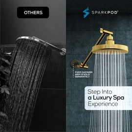 SparkPod Round Rain Shower Head with Shower Head Extension Arm - High Pressure Rain - Luxury Modern Look - No Hassle Tool-less 1-Min Installation (11" Shower Arm Extension, Egyptian Gold)