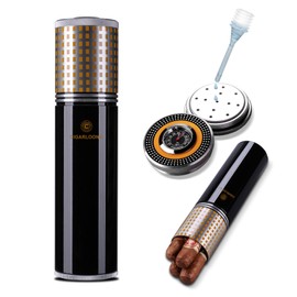 CLZOONG Travel Cigar Humidor Case/Box Stainless Steel Portable, Cigar Tube Cigars Jar Humidifiers Air Tight Lid, Smell Proof with Cigar Hygrometer and Humidifier for 3 to 4 Cigars (Black)