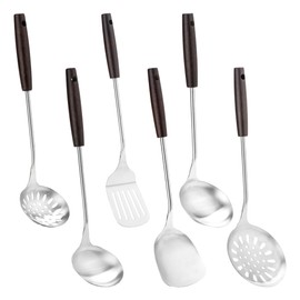 FJNATINH Cooking Utensils Set with Wood Handle, 6 PCS Wok Utensils Tools - Wok Accessories Cookware Set