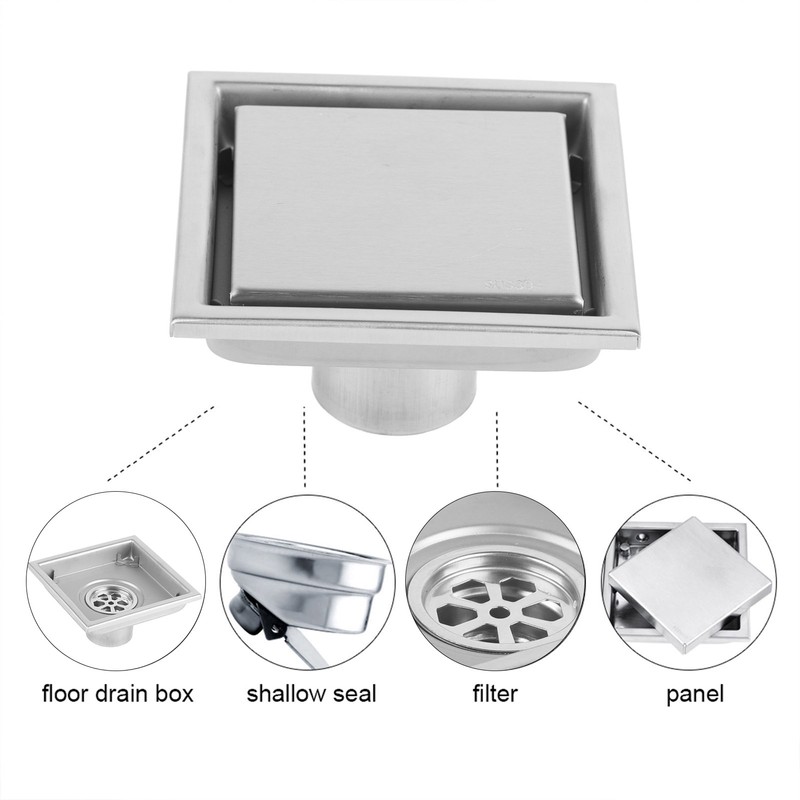 Home Stainless Steel Square Shape Antiodor Bathroom Floor Drain Waste