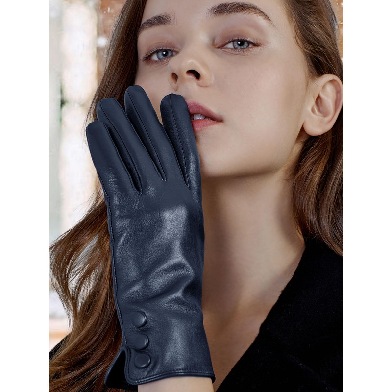 GSG SINCE 1998 Womens Chrome-free Leather Gloves Touchscreen Sheepskin Wool