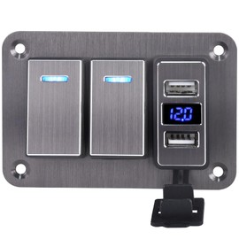 Toggle Switch Panel 2 Gang Waterproof Aluminum Switch 12V/24V Rocker Switch Panel with USB Charger for Farm Garden Marine Boat Automotive Car RV Truck Vehicles