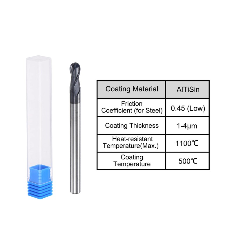 sourcing map Ball Nose End Mill 2mm Tip Radius Solid