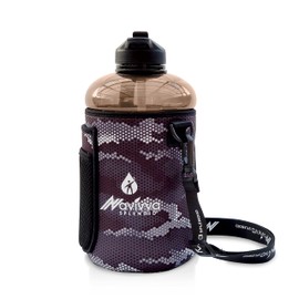 NAVIVVA SPLENDID Large 2L Water Bottle with Insulating Neoprene Cover and Straw Lid - BPA-Free, Dishwasher Safe, Portable, Eco-friendly with Carry Handle – Huge 2.2 Litre. (Black Leather Print)